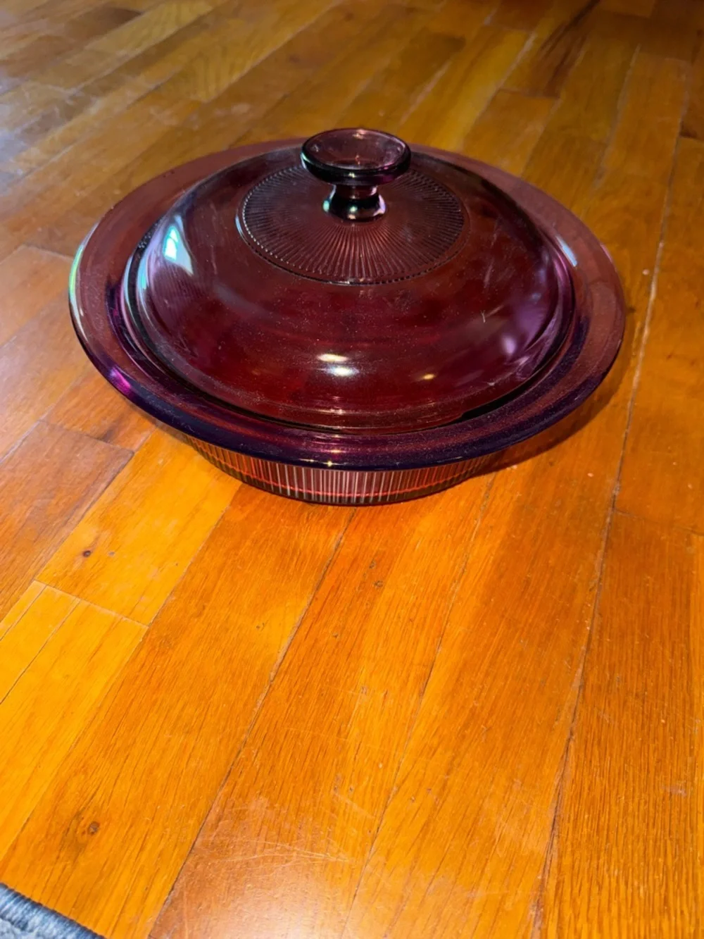 LARGE Visions Cookware:Corning 1.5L RIBBED Casserole Dish Pot Pan Lid CRANBERRY